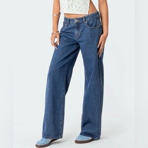 Edikted Women's Blue Flare Wide Leg Jeans, Size Large